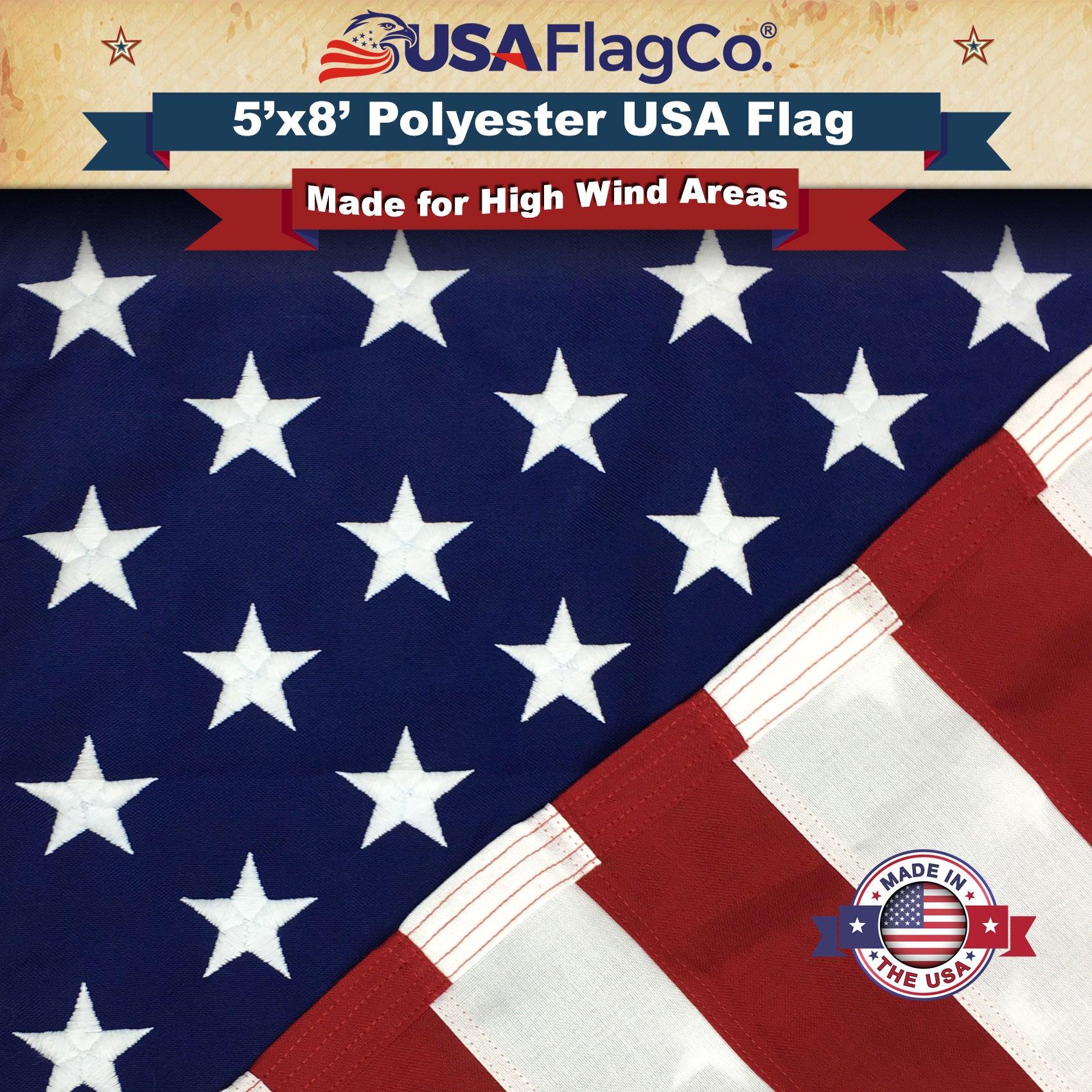 Polyester USA Flag (5x8 foot) Embroidered Stars  Sewn Stripes – USA Flag Co