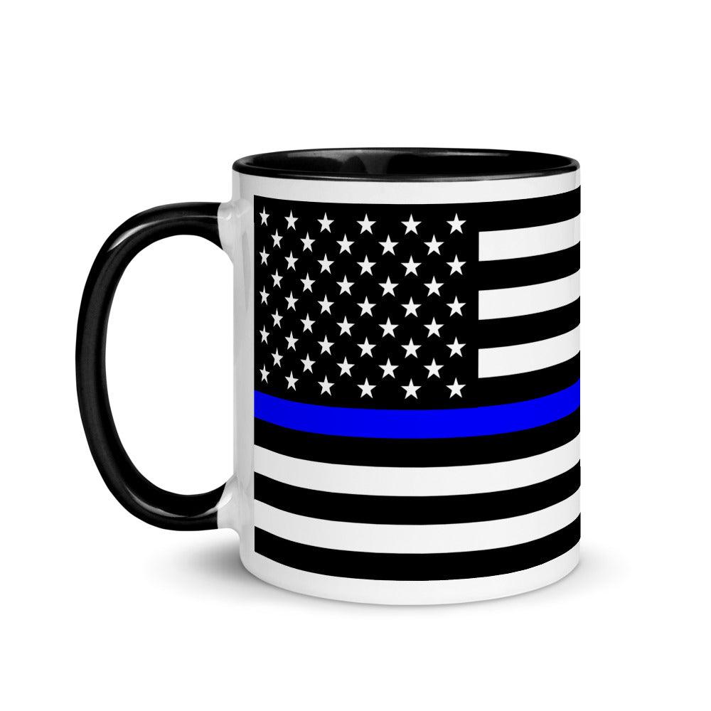 Pre-coated YETI 24oz Mug With Thin Red or Blue Line Flag. 