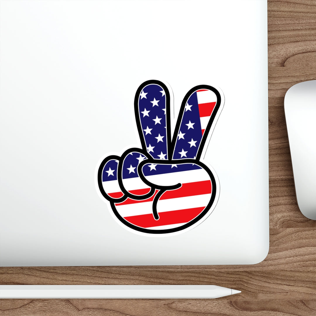 American Flag Peace Sign Hand Decal (indoor and outdoor use)