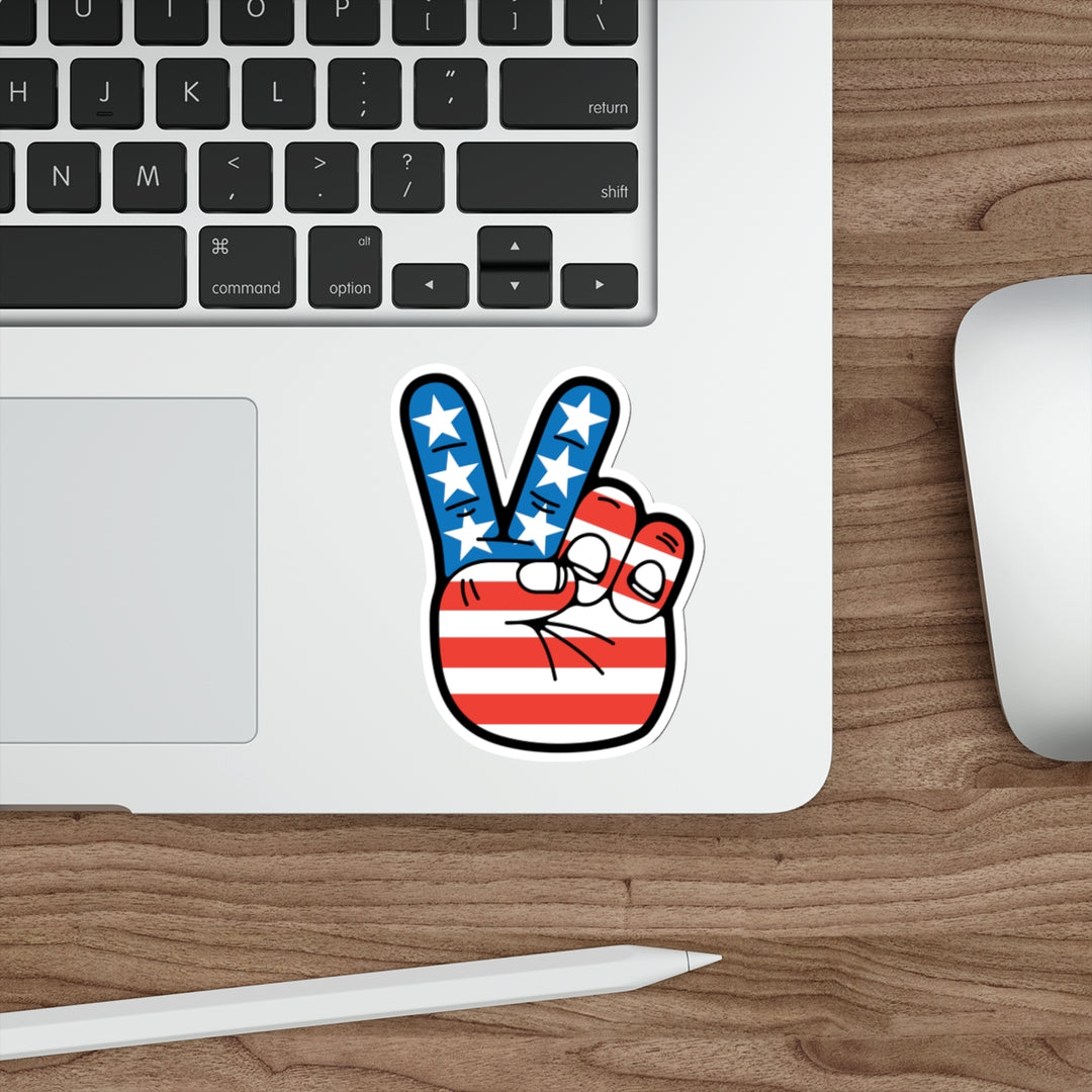 Stars and Stripes Peace Sign Hand Decal (indoor and outdoor use)