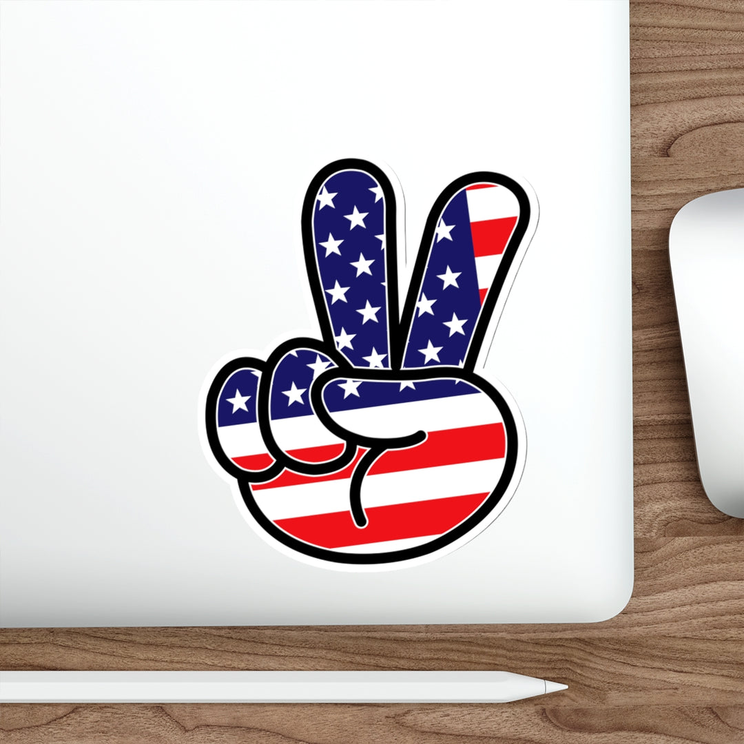 American Flag Peace Sign Hand Decal (indoor and outdoor use)