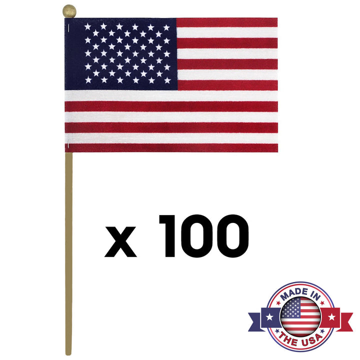 American Stick Flags 4x6 Inch - Gold Ball Tip for Safety (100 stick flags)