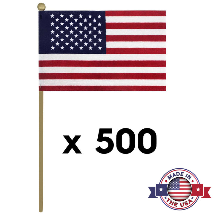 Wholesale 4x6" American Stick Flags w/ Gold Staff (500 Pack)