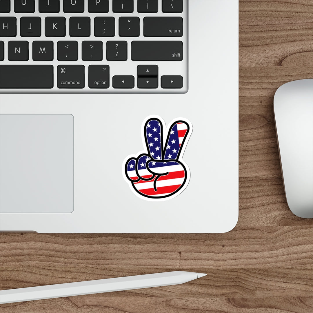 American Flag Peace Sign Hand Decal (indoor and outdoor use)