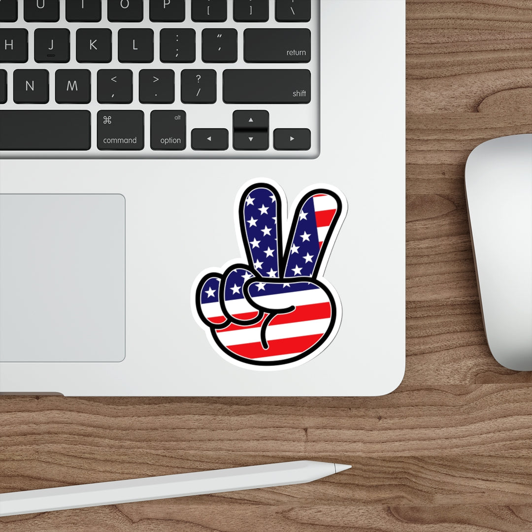 American Flag Peace Sign Hand Decal (indoor and outdoor use)