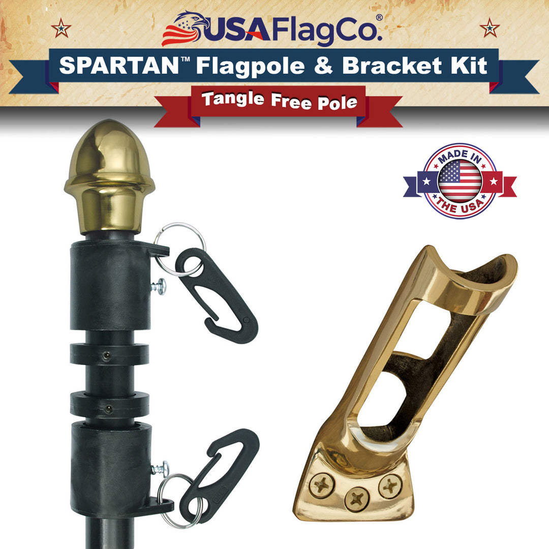 SPARTAN™ NeverFurl® 6ft Flagpole & Bracket Kit (Made in the USA) - Black - USA Flag Co.