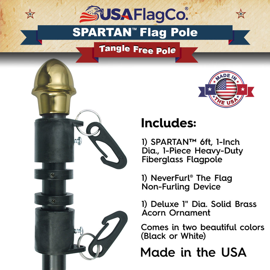 SPARTAN™ NeverFurl® 6ft Flagpole (Made in the USA) - Black - USA Flag Co.