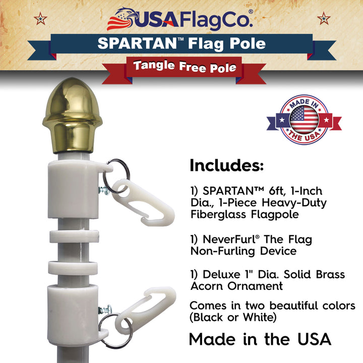 SPARTAN™ NeverFurl® 6ft Flagpole (Made in the USA) - White - USA Flag Co.