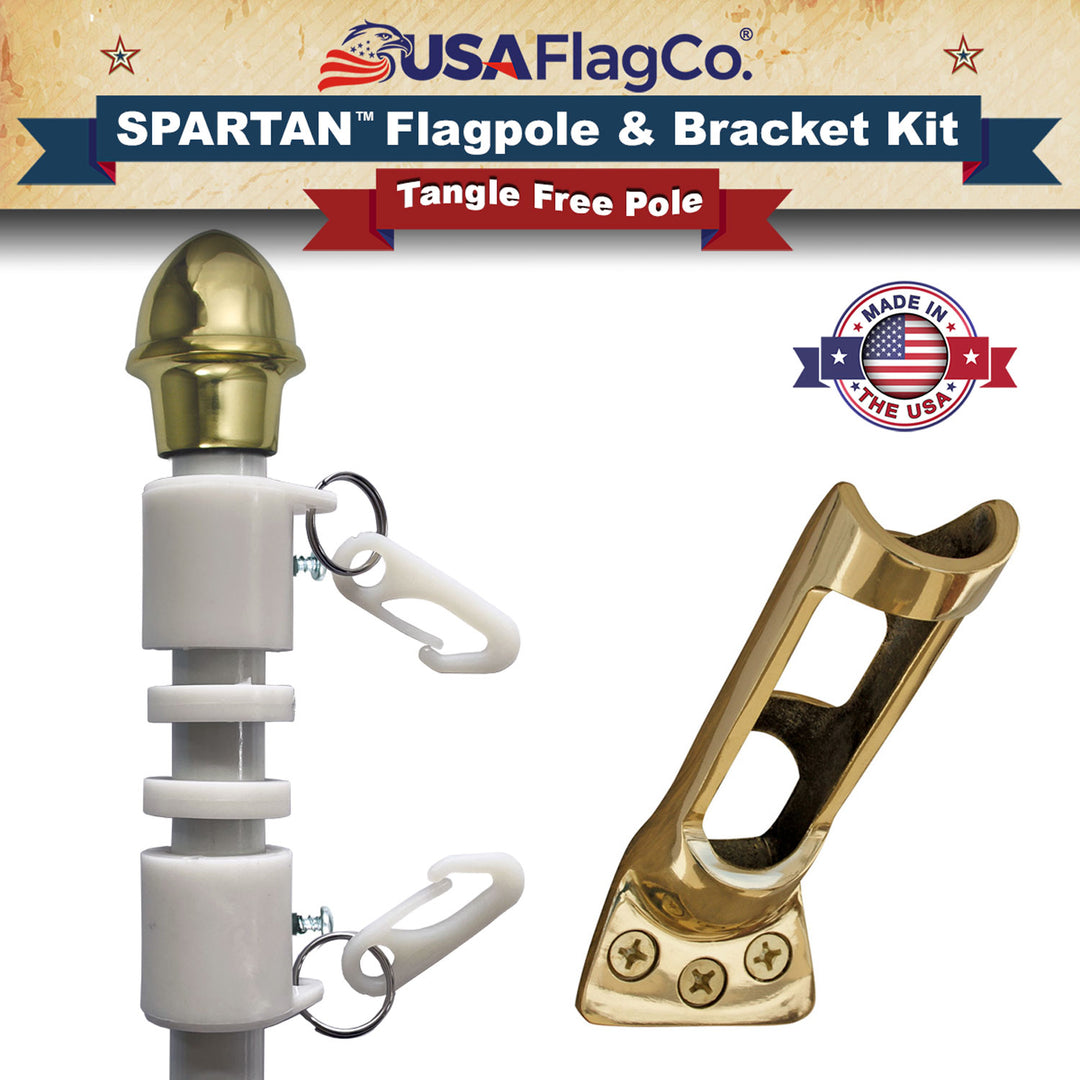 SPARTAN™ NeverFurl® 6ft Flagpole & Bracket Kit (Made in the USA) - White - USA Flag Co.