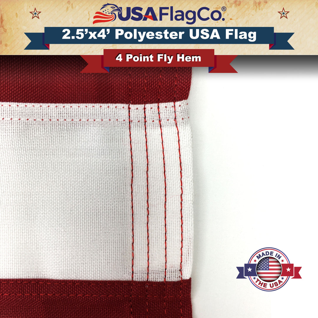 Polyester American Flag 2.5x4 foot Embroidered Stars & Sewn Stripes - USA Flag Co.