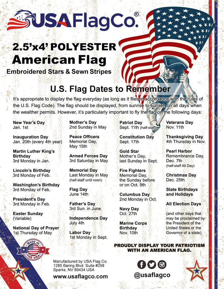 Polyester US Flag (2.5x4 foot) Embroidered Stars & Sewn Stripes