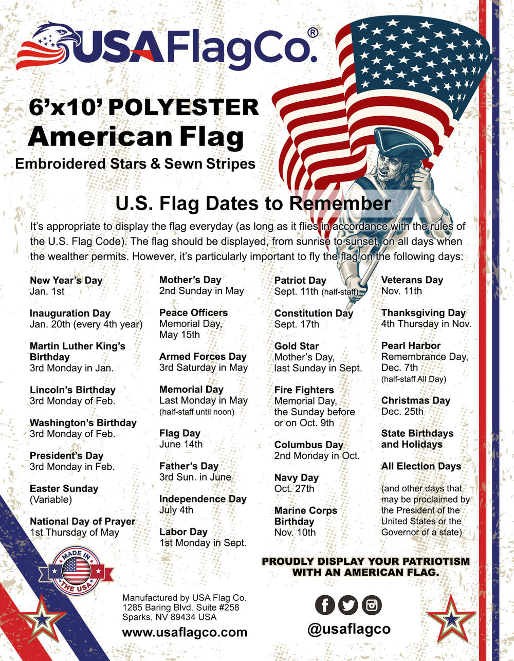 Polyester US Flag (6x10 foot) Embroidered Stars & Sewn Stripes