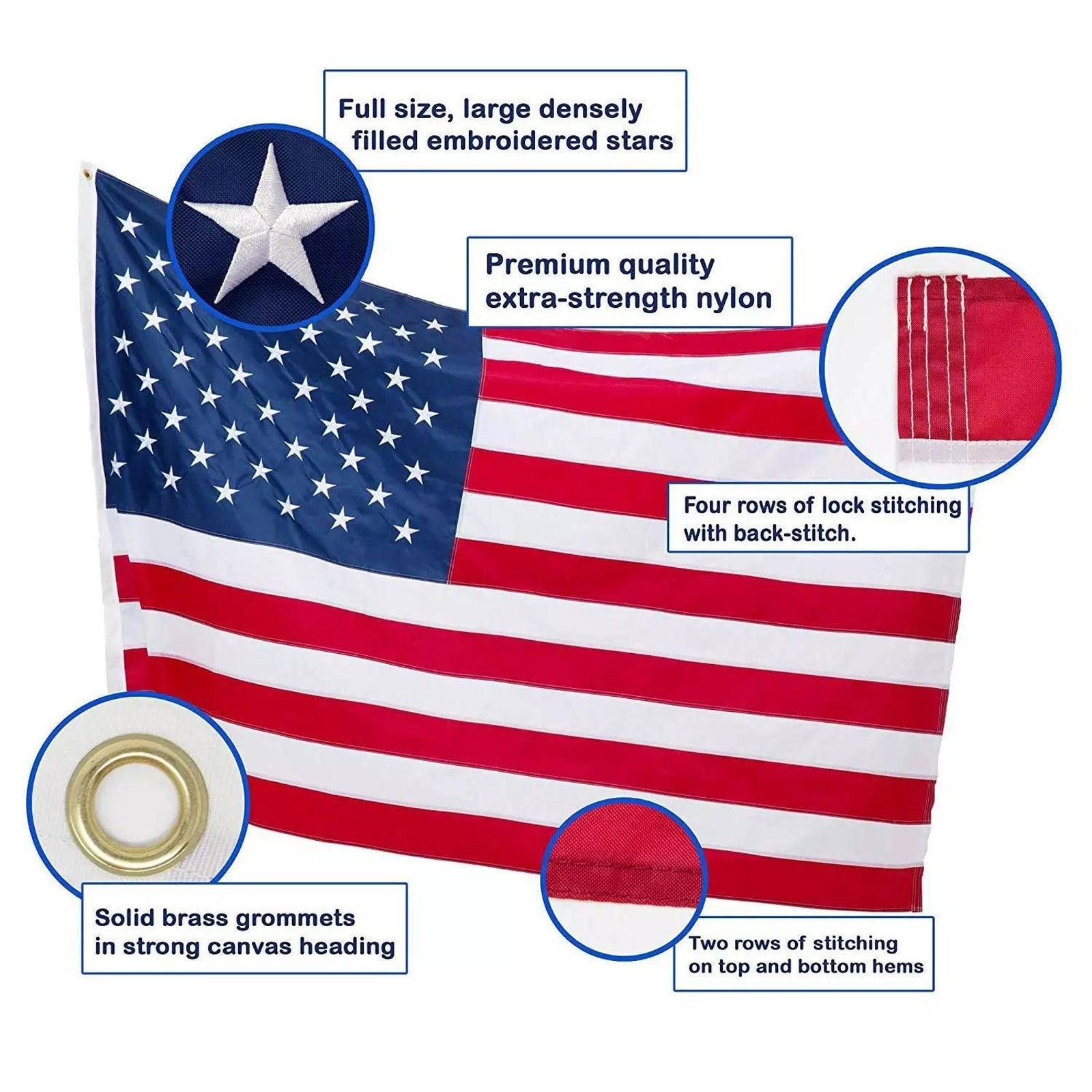 American Flag 6x10ft Embroidered Stars 400D Polyester Fabric, cheapest UV Fade Resistant, Brass Grommet, Made in USA, Suitable for Outdoor and Indoor